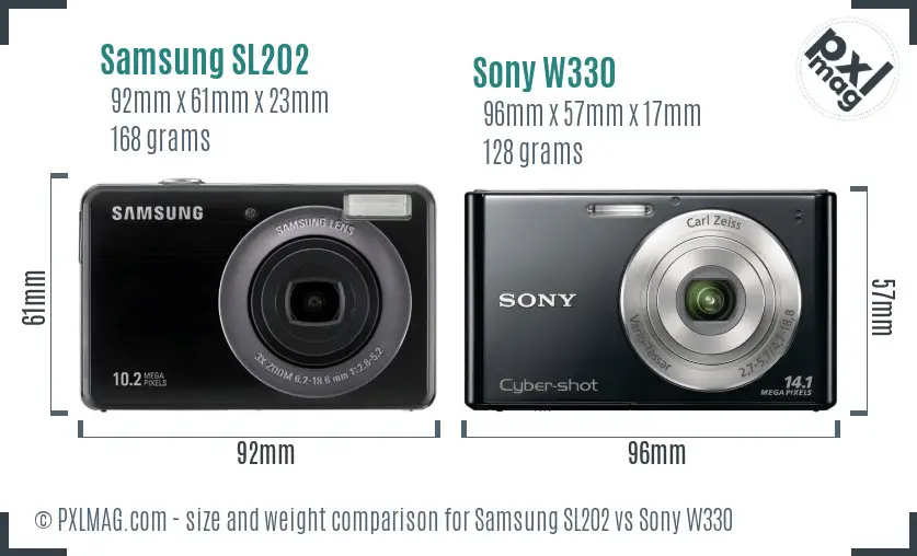 Samsung SL202 vs Sony W330 size comparison