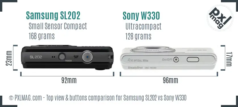 Samsung SL202 vs Sony W330 top view buttons comparison