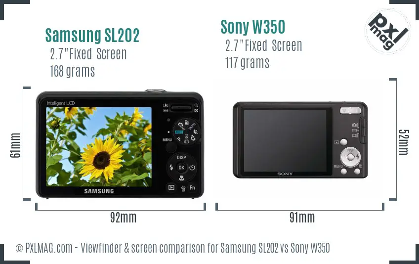 Samsung SL202 vs Sony W350 Screen and Viewfinder comparison