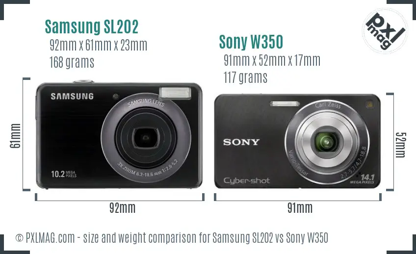 Samsung SL202 vs Sony W350 size comparison