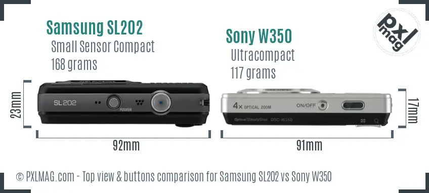 Samsung SL202 vs Sony W350 top view buttons comparison