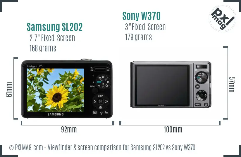Samsung SL202 vs Sony W370 Screen and Viewfinder comparison