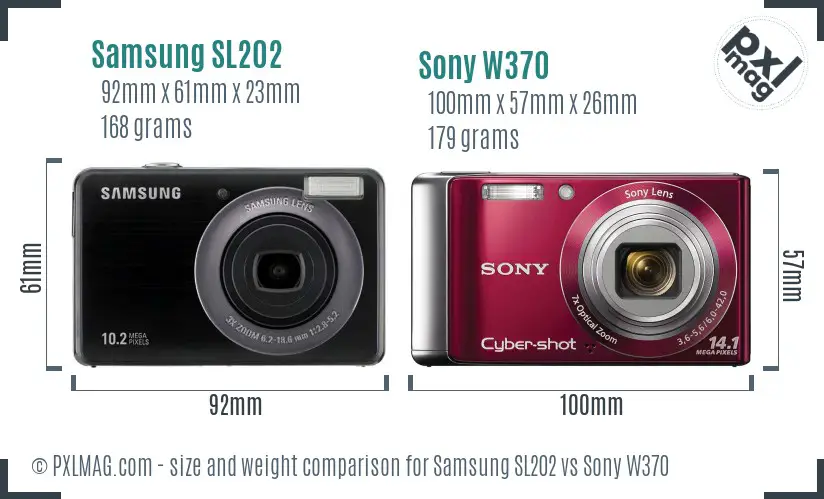 Samsung SL202 vs Sony W370 size comparison