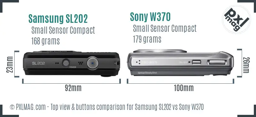 Samsung SL202 vs Sony W370 top view buttons comparison