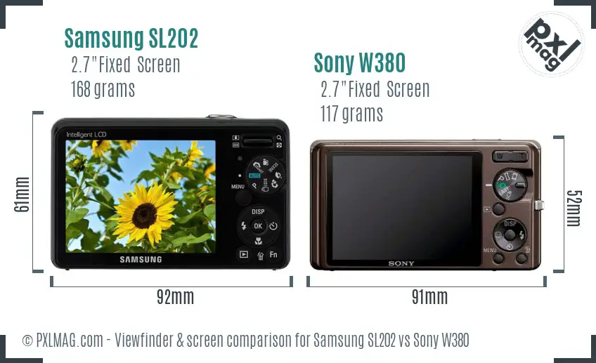 Samsung SL202 vs Sony W380 Screen and Viewfinder comparison