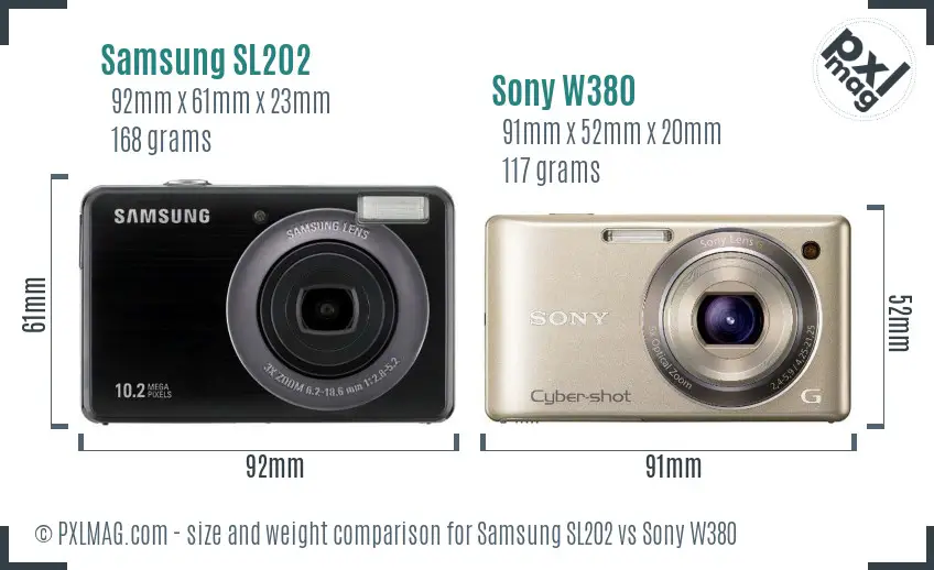 Samsung SL202 vs Sony W380 size comparison