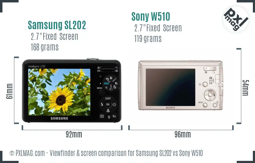 Samsung SL202 vs Sony W510 Screen and Viewfinder comparison