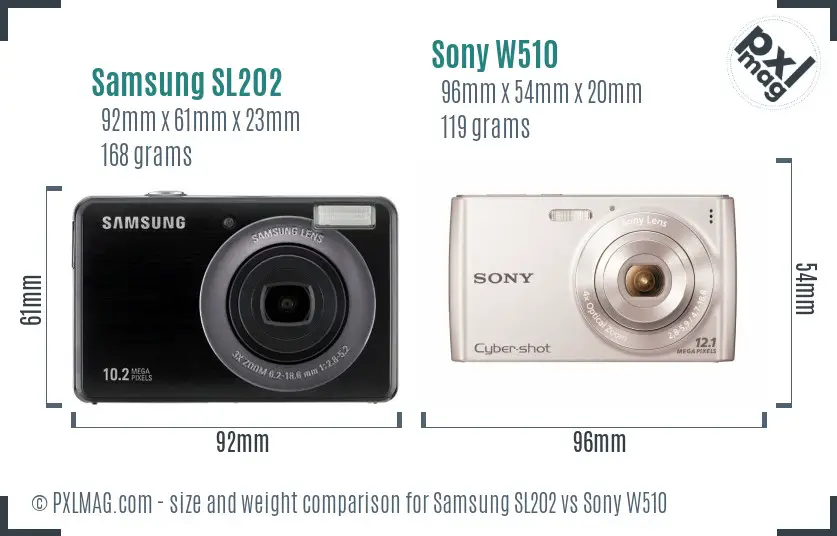 Samsung SL202 vs Sony W510 size comparison