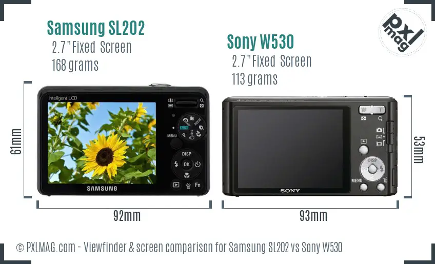 Samsung SL202 vs Sony W530 Screen and Viewfinder comparison