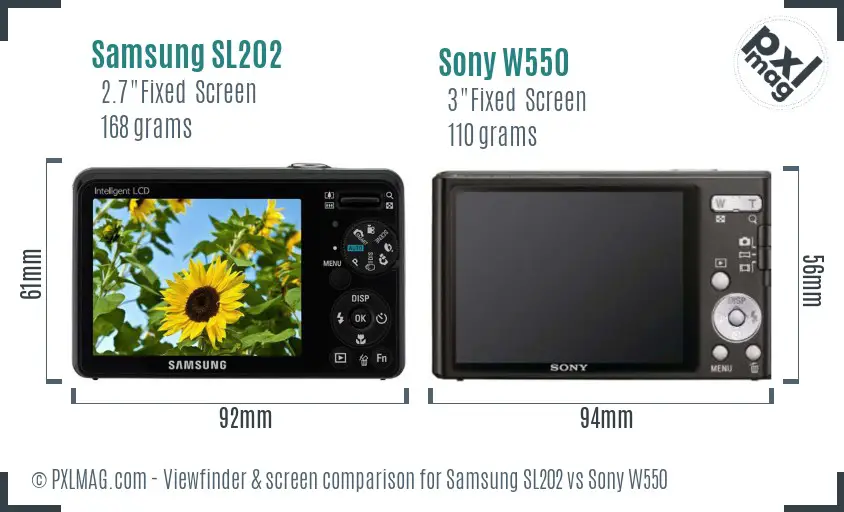 Samsung SL202 vs Sony W550 Screen and Viewfinder comparison