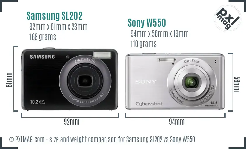 Samsung SL202 vs Sony W550 size comparison