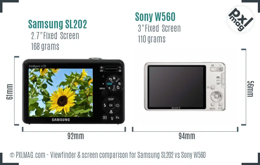 Samsung SL202 vs Sony W560 Screen and Viewfinder comparison