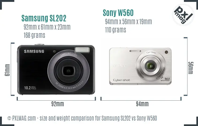 Samsung SL202 vs Sony W560 size comparison