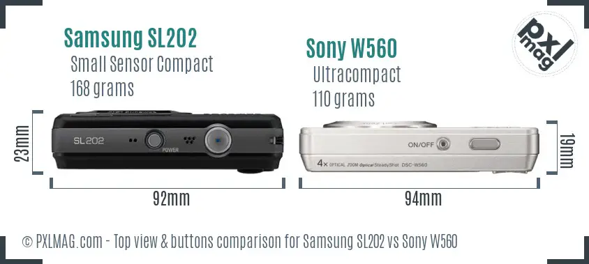 Samsung SL202 vs Sony W560 top view buttons comparison