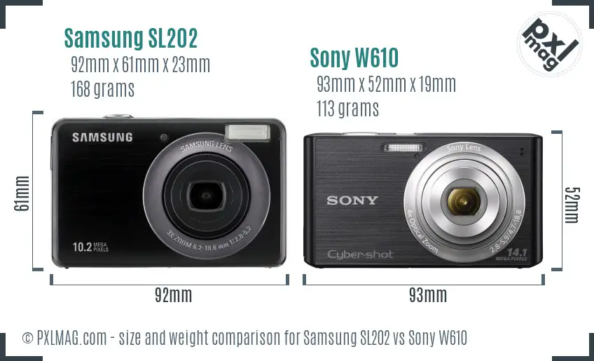 Samsung SL202 vs Sony W610 size comparison