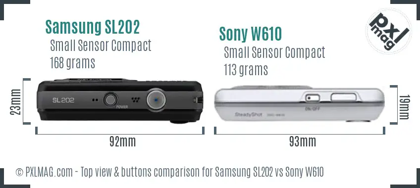 Samsung SL202 vs Sony W610 top view buttons comparison