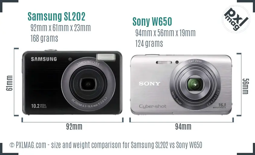 Samsung SL202 vs Sony W650 size comparison