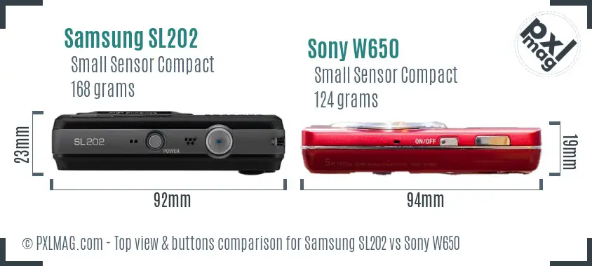 Samsung SL202 vs Sony W650 top view buttons comparison