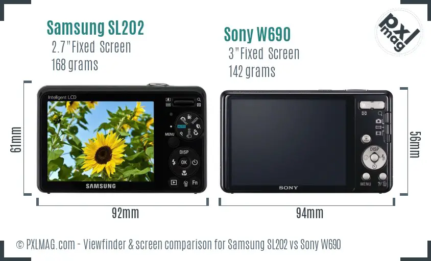 Samsung SL202 vs Sony W690 Screen and Viewfinder comparison