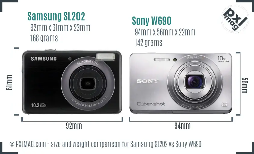 Samsung SL202 vs Sony W690 size comparison