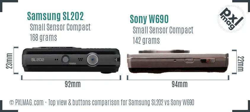 Samsung SL202 vs Sony W690 top view buttons comparison