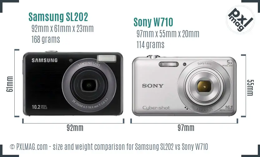 Samsung SL202 vs Sony W710 size comparison