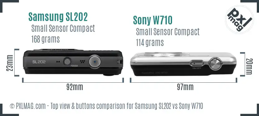 Samsung SL202 vs Sony W710 top view buttons comparison