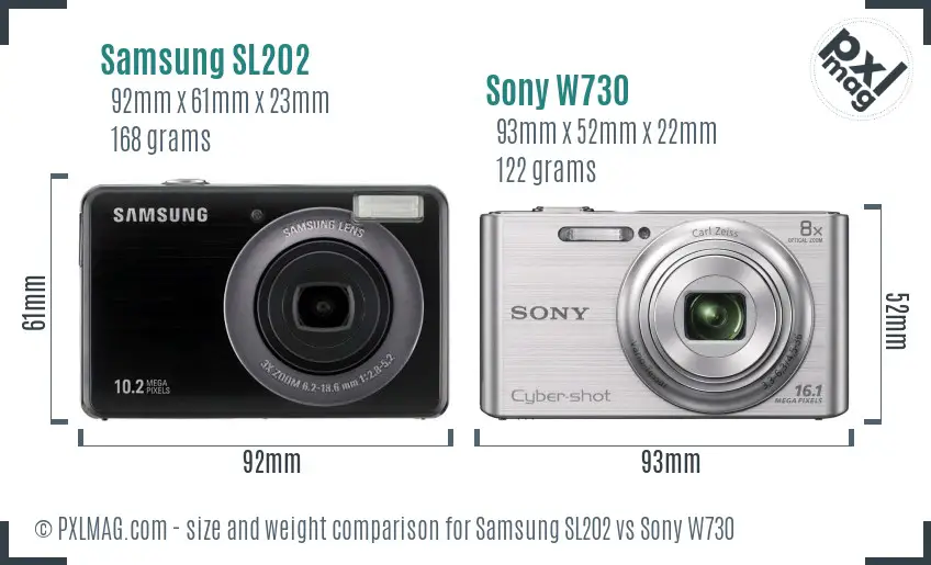 Samsung SL202 vs Sony W730 size comparison