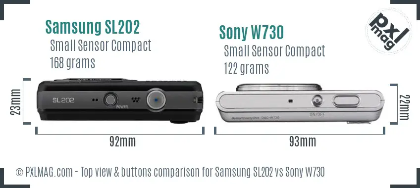 Samsung SL202 vs Sony W730 top view buttons comparison