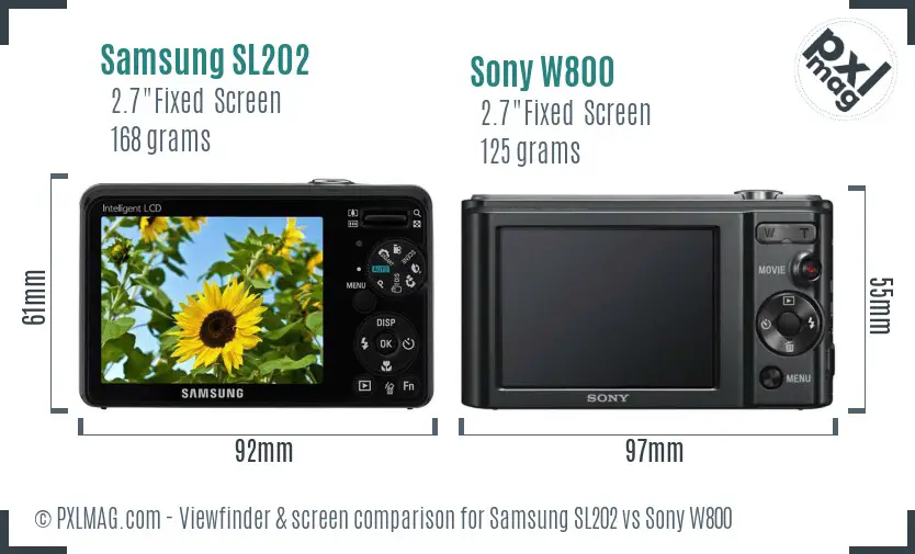 Samsung SL202 vs Sony W800 Screen and Viewfinder comparison