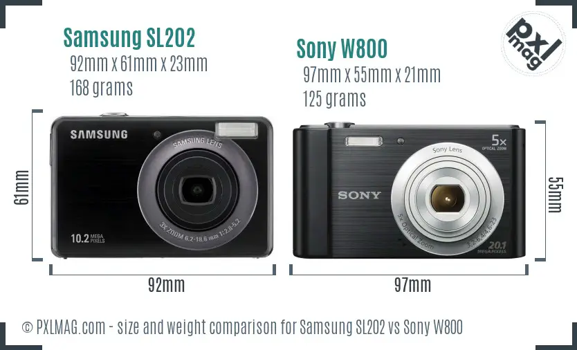 Samsung SL202 vs Sony W800 size comparison