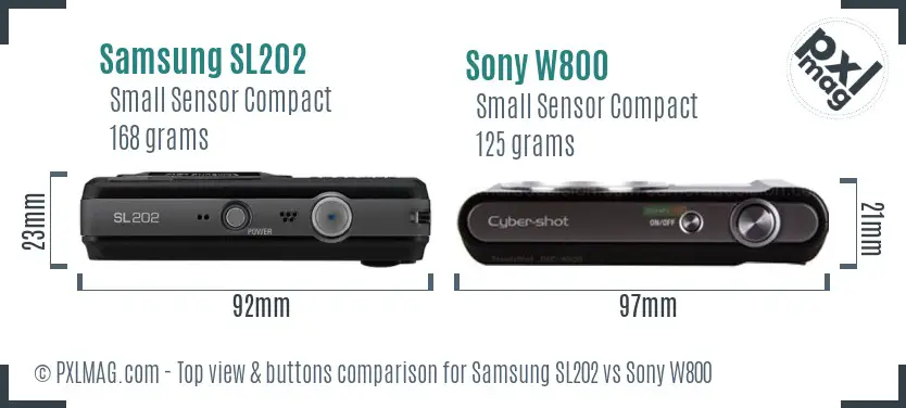 Samsung SL202 vs Sony W800 top view buttons comparison