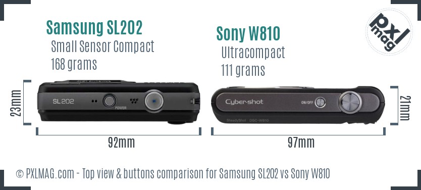 Samsung SL202 vs Sony W810 top view buttons comparison