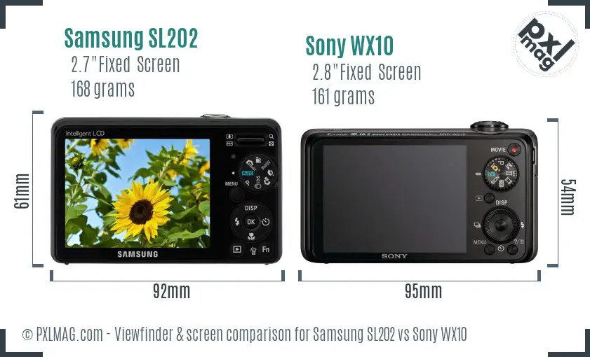 Samsung SL202 vs Sony WX10 Screen and Viewfinder comparison