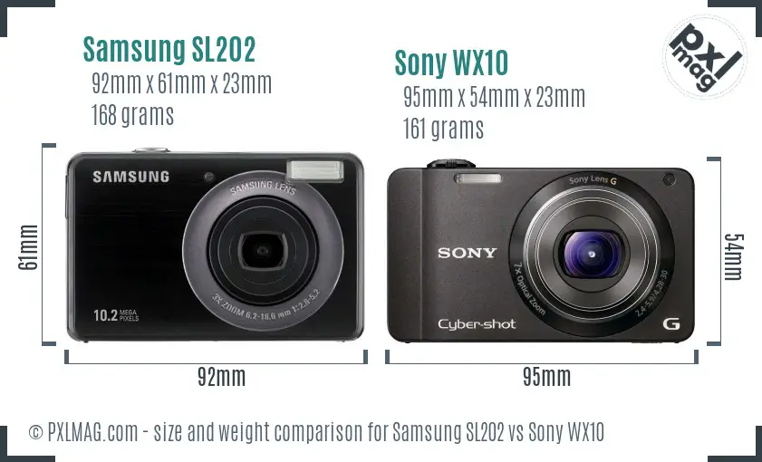 Samsung SL202 vs Sony WX10 size comparison