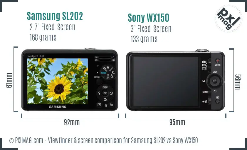 Samsung SL202 vs Sony WX150 Screen and Viewfinder comparison