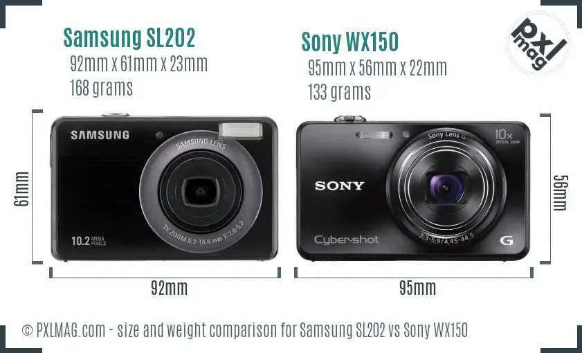 Samsung SL202 vs Sony WX150 size comparison