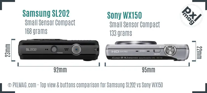 Samsung SL202 vs Sony WX150 top view buttons comparison