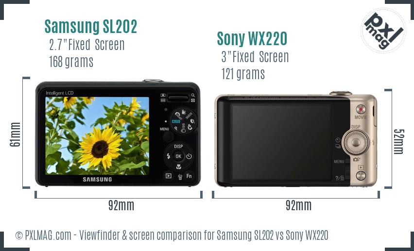 Samsung SL202 vs Sony WX220 Screen and Viewfinder comparison