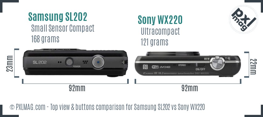 Samsung SL202 vs Sony WX220 top view buttons comparison
