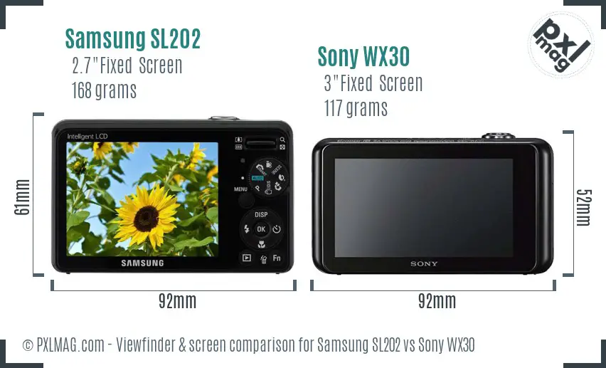 Samsung SL202 vs Sony WX30 Screen and Viewfinder comparison