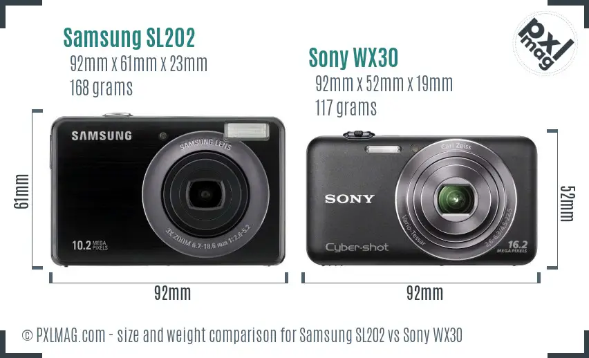 Samsung SL202 vs Sony WX30 size comparison