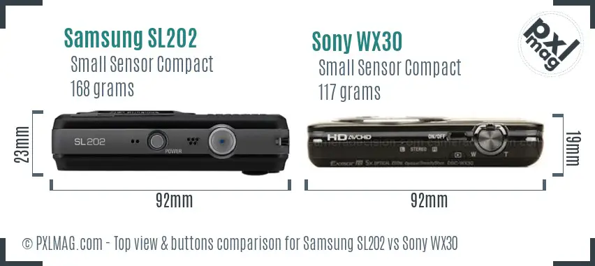 Samsung SL202 vs Sony WX30 top view buttons comparison