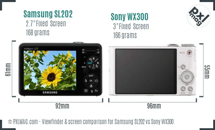 Samsung SL202 vs Sony WX300 Screen and Viewfinder comparison