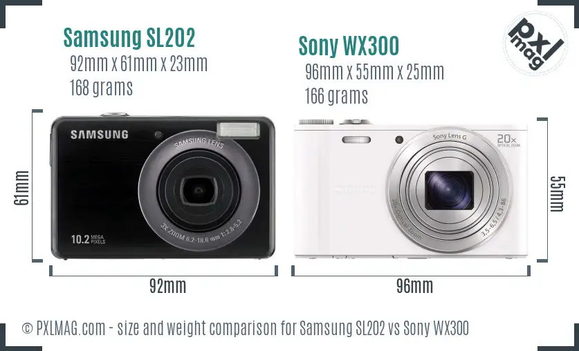 Samsung SL202 vs Sony WX300 size comparison