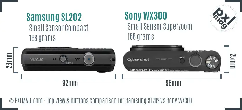 Samsung SL202 vs Sony WX300 top view buttons comparison