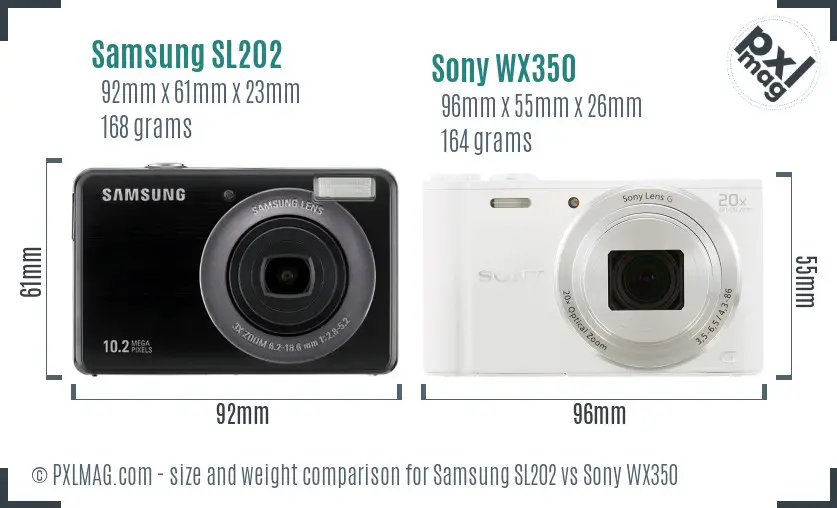 Samsung SL202 vs Sony WX350 size comparison