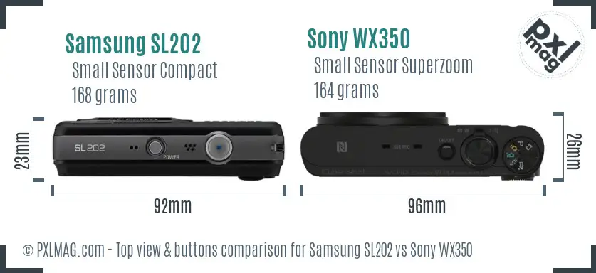 Samsung SL202 vs Sony WX350 top view buttons comparison