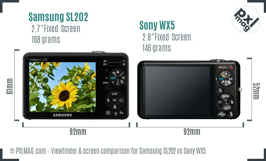 Samsung SL202 vs Sony WX5 Screen and Viewfinder comparison