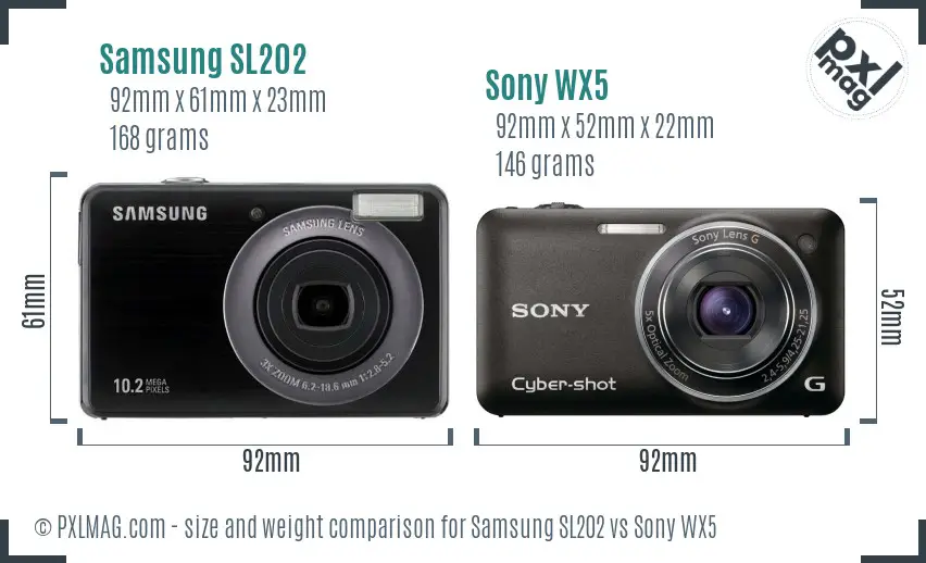 Samsung SL202 vs Sony WX5 size comparison